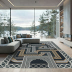 Dark Arched Geometric Gold Maze Rug