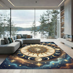 Celestial Golden Moon Sun Mandala Rug