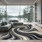 Monochrome Feathers in A Flowing Vortex Rug