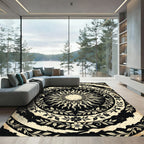Celestial Sun Floral Cream Black Round Rug