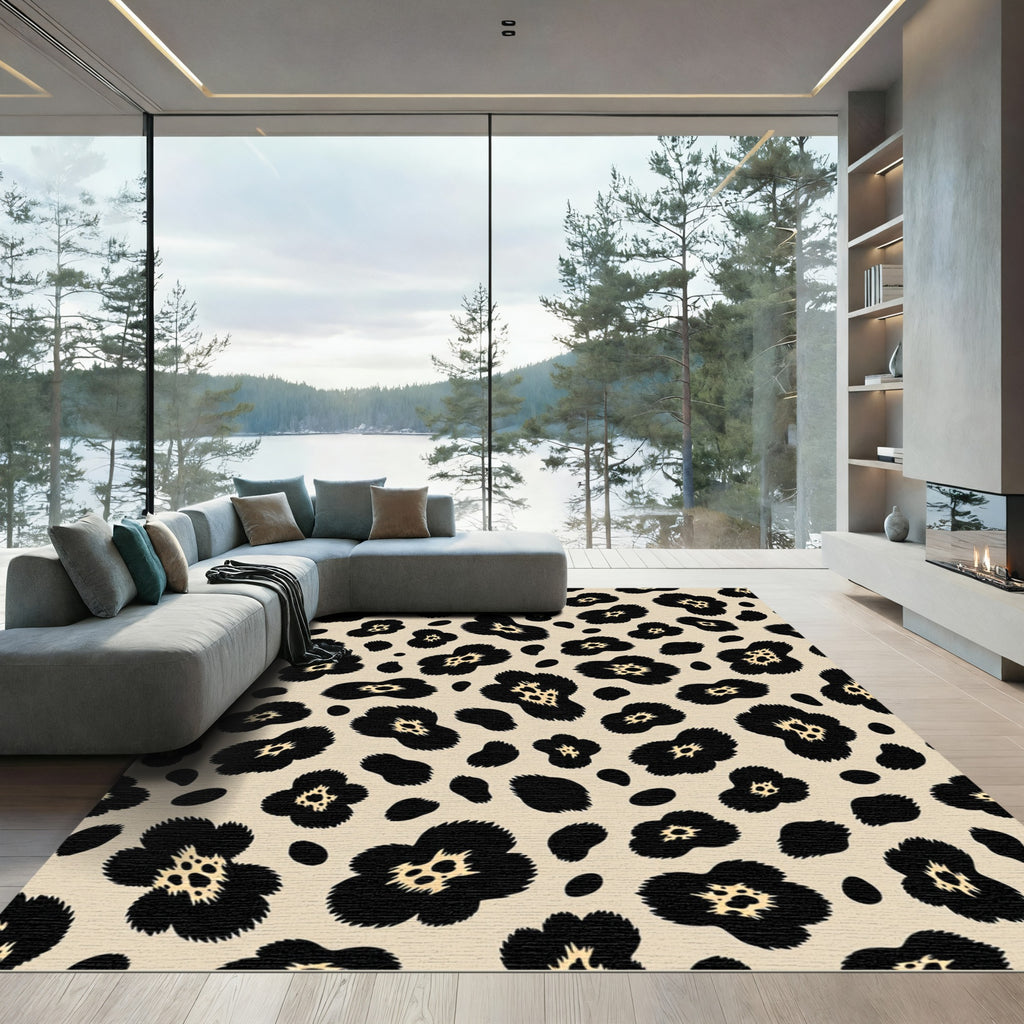 Black Tan Leopard Spot Rug