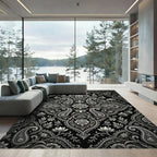 Monochromatic Vintage Paisley Floral Arrangement Rug
