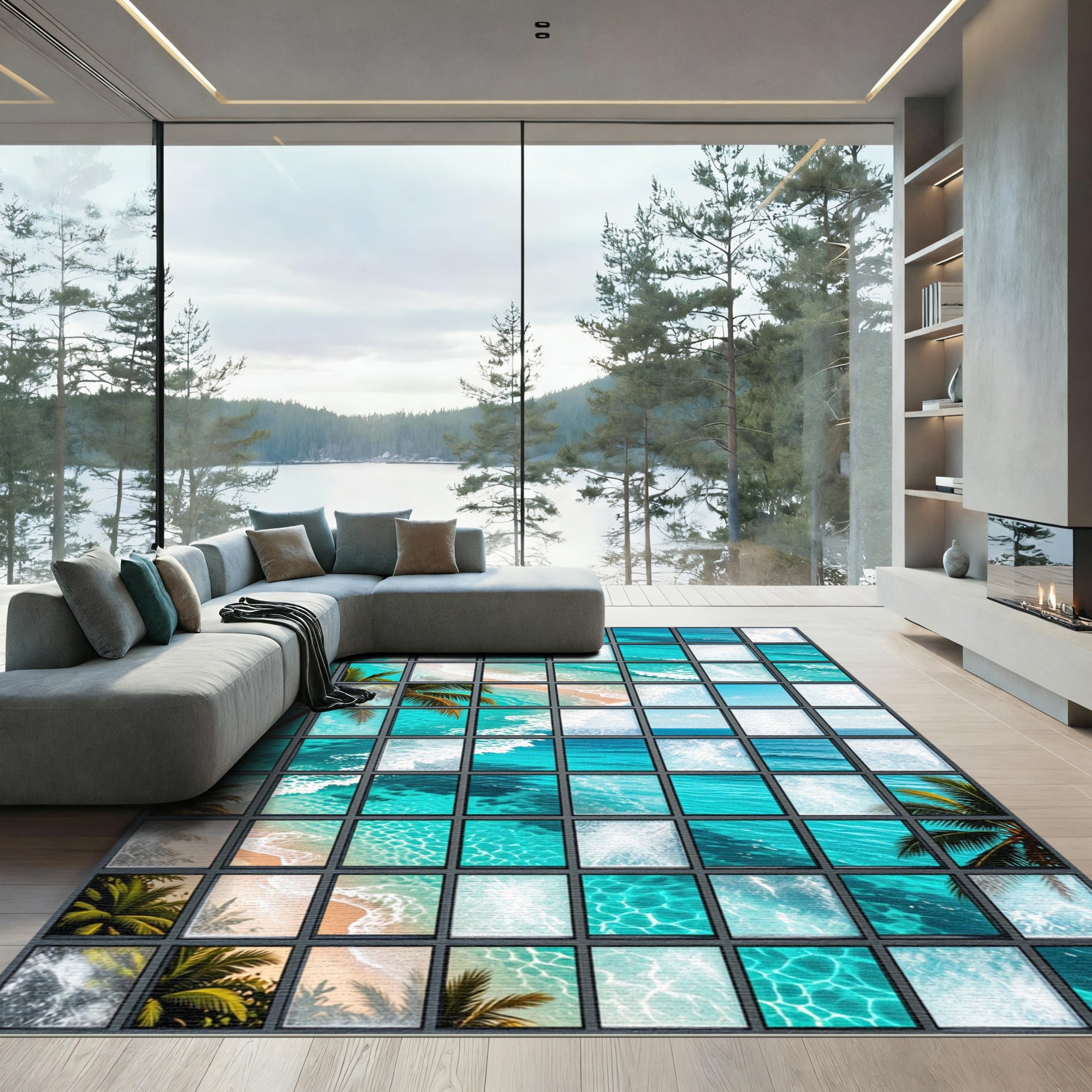 Tropical Palm Beach Ocean Collection Rug