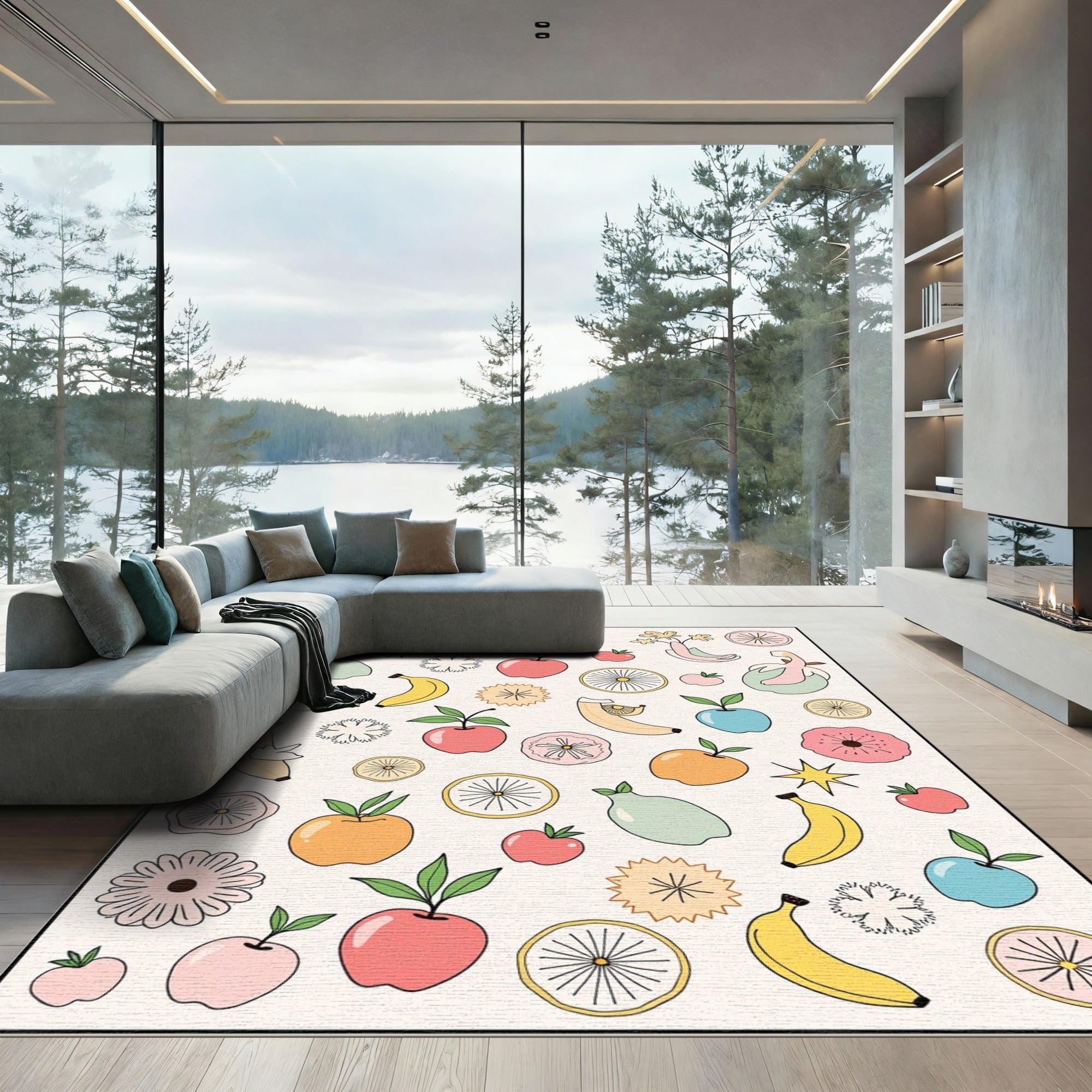 Whimsical Fruit Slice Flower Collage Rug
