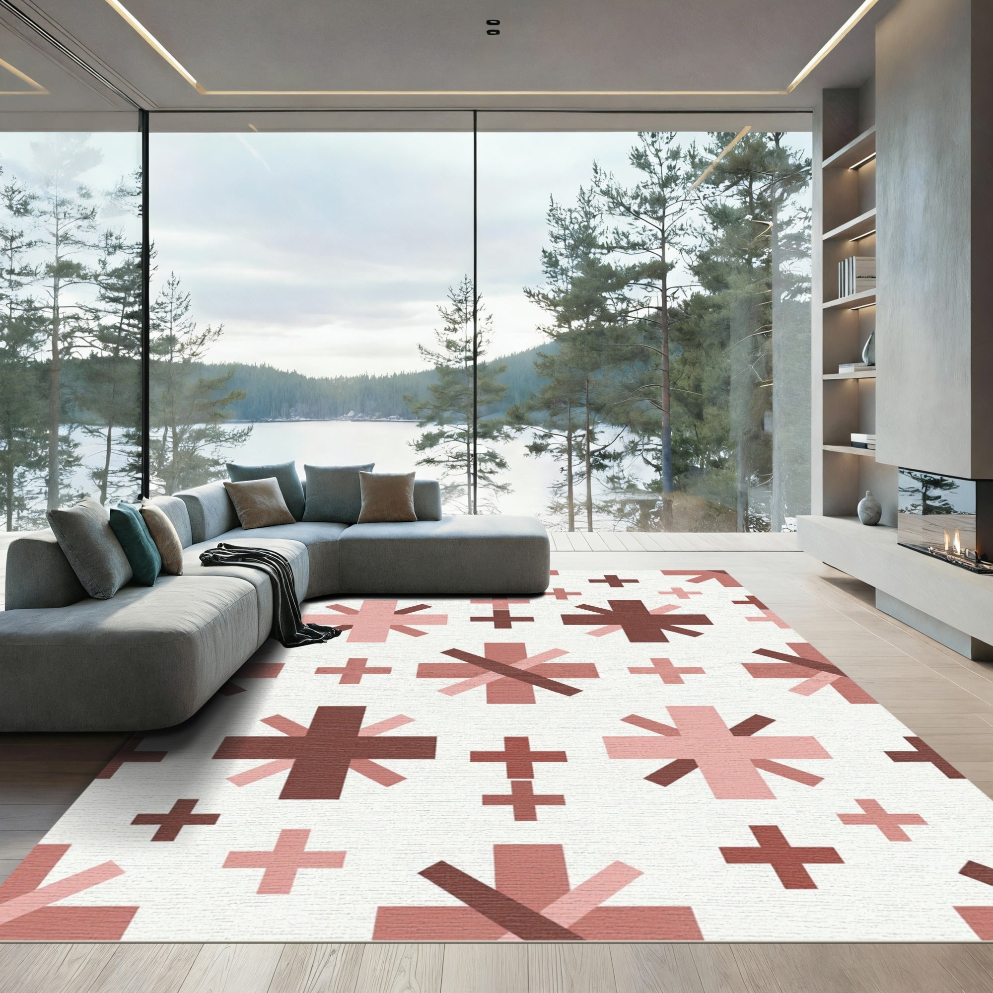 Contemporary Pink Cross Star Rug