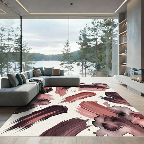 Abstract Mauve and Plum Brushstrokes Rug