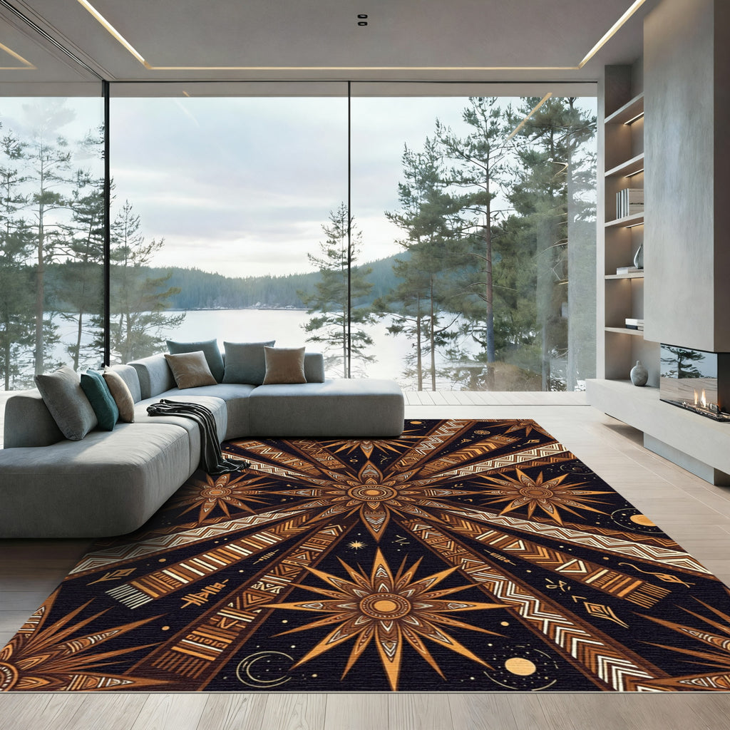 Golden Sunburst Starburst Ethnic Geometric Rug