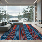 Bold Red Blue Vertical Stripe Rug