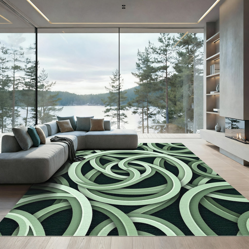 Pale Green Interlocking Rings Rug