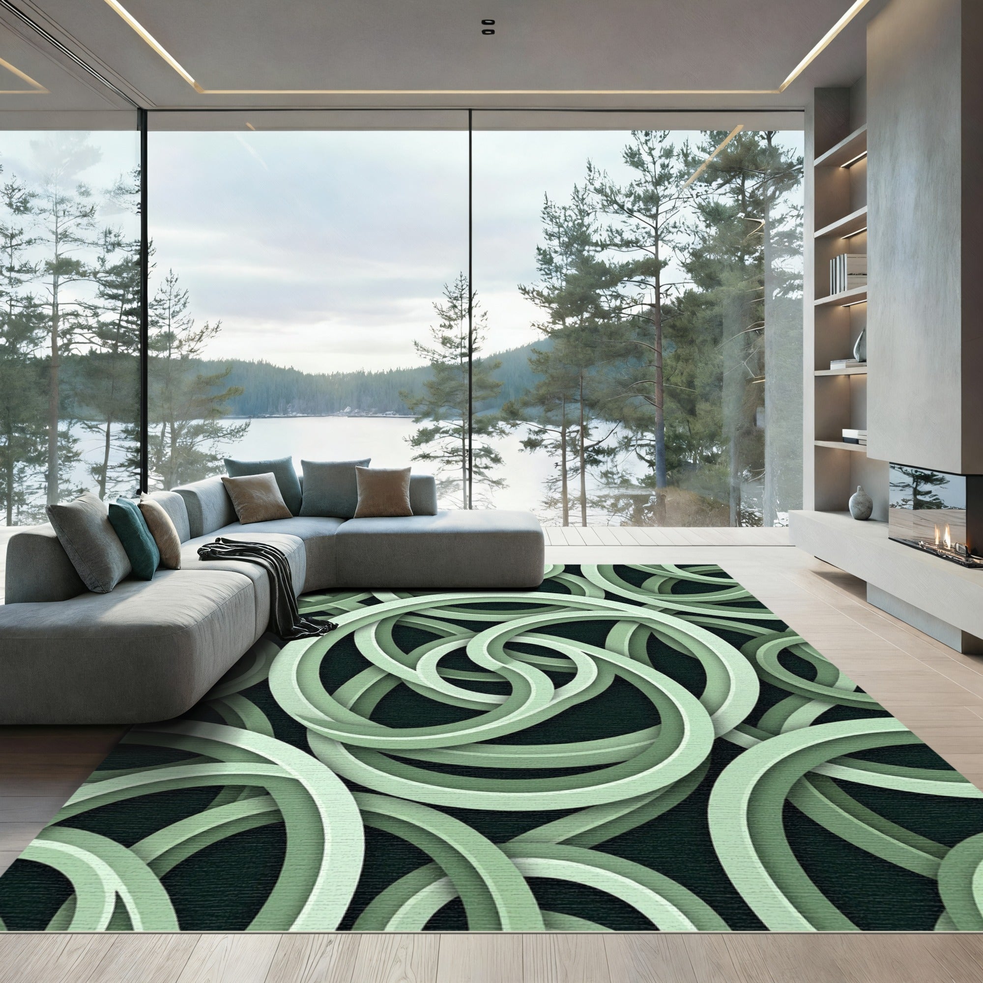 Pale Green Interlocking Rings Rug