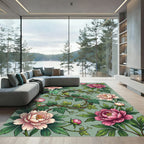 Vintage Pink Peony Ivy Arrangement Rug