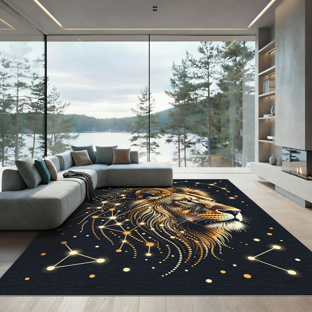 Golden Celestial Lion Constellation Art Rug
