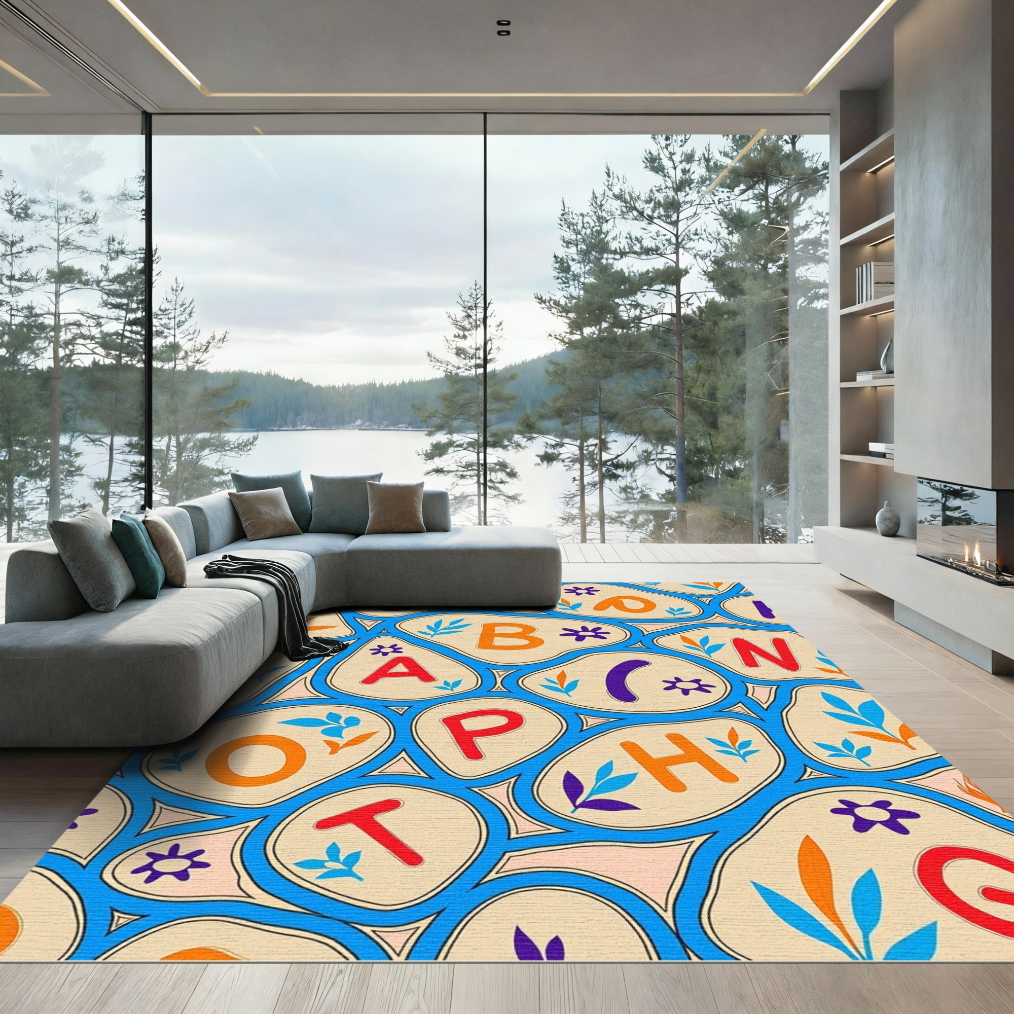 Playful Alphabet Floral Composition Rug