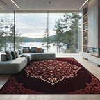 Crimson Floral Medallion Frame Rug