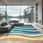 Abstract Wavy Teal Blue Sand Rug