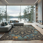 Antique Teal Gold Medallion Frame Rug
