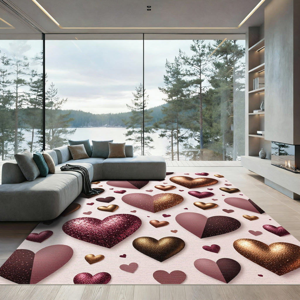 Metallic Rose Gold Heart Shower Rug