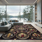 Gothic Stained Glass Burgundy Cross Medallion Rug