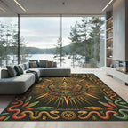 Aztec Sun Serpent Earthy Gold Wall Tapestry Rug