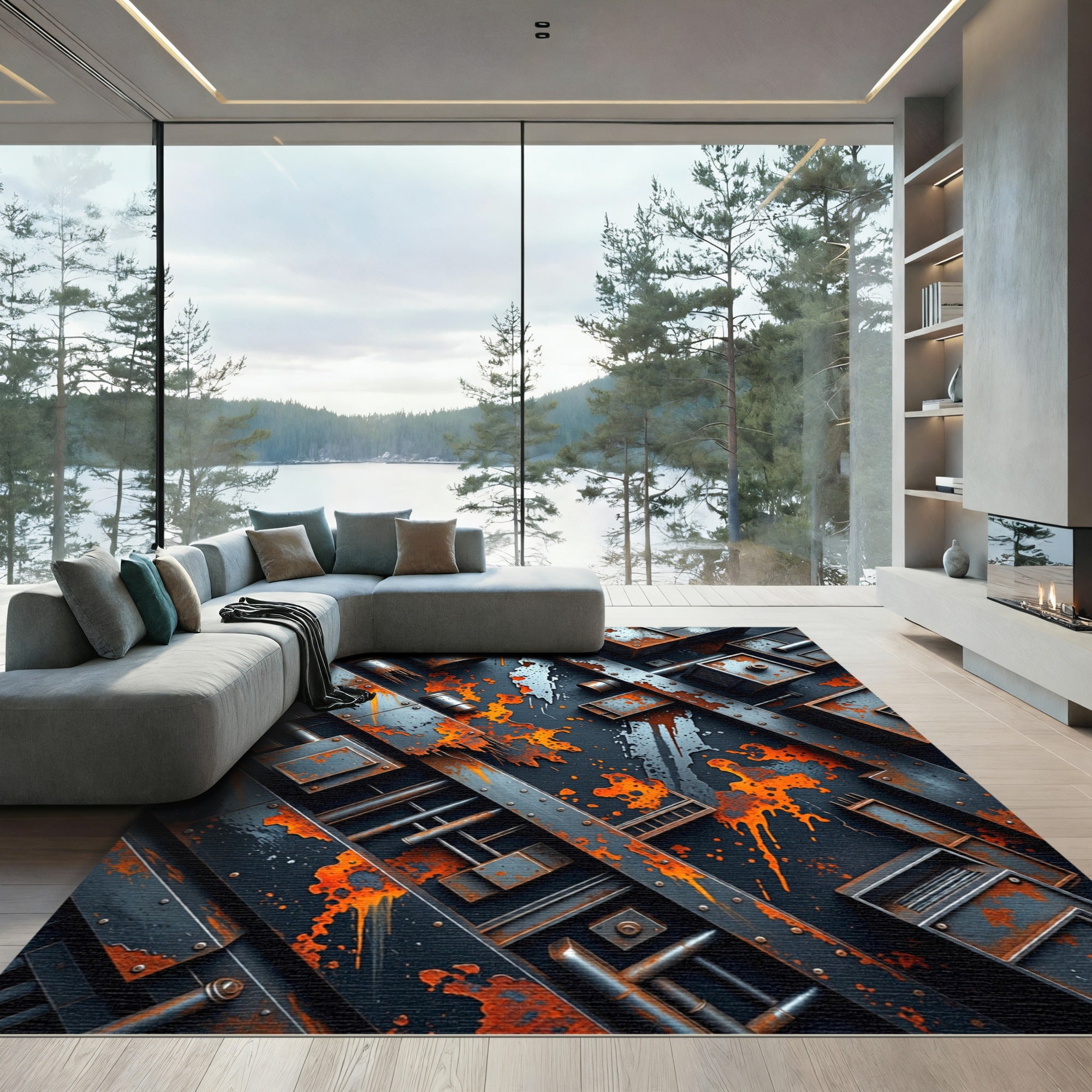 Industrial Grungy Metal Abstract Rug