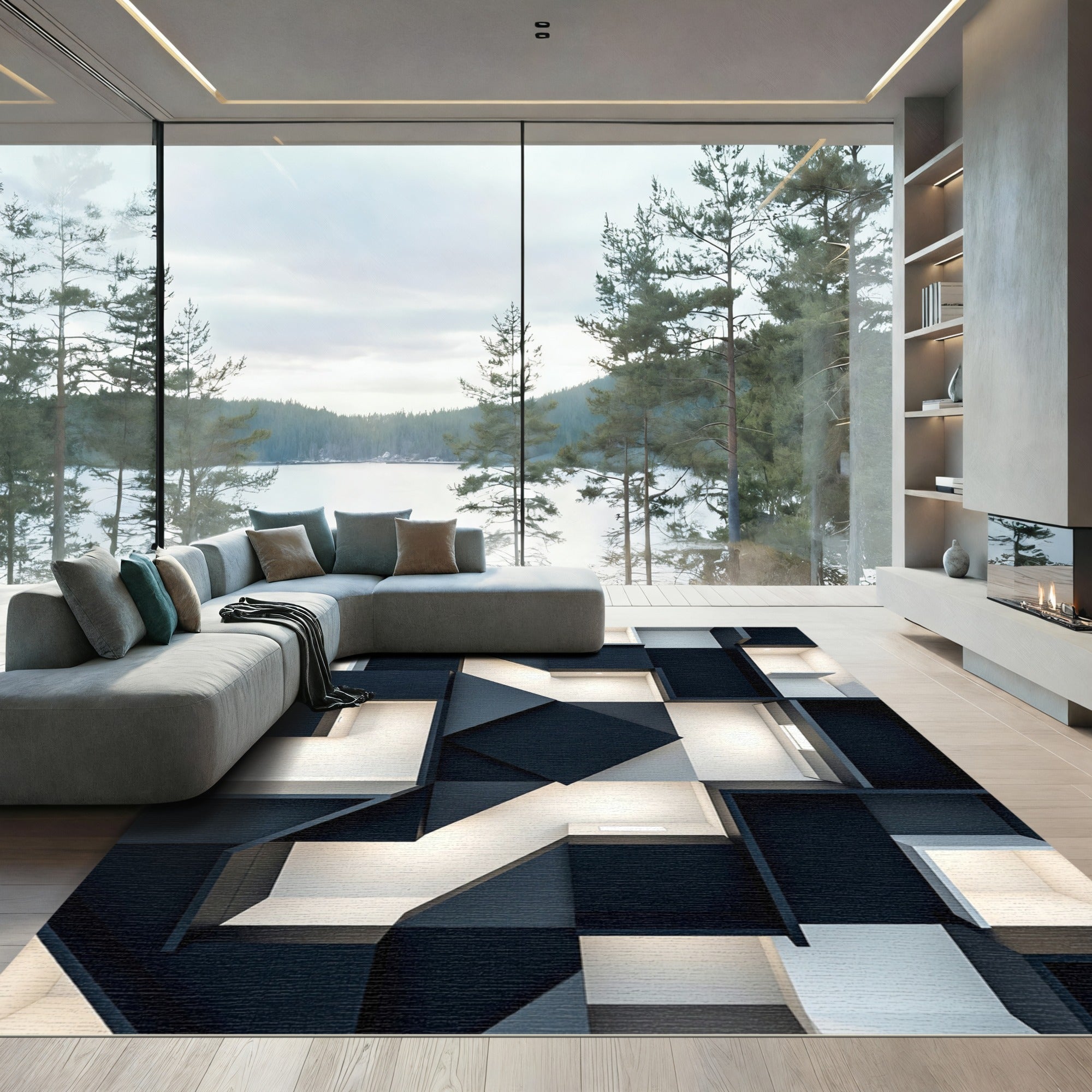 Deep Shadow Geometric Cubism Rug