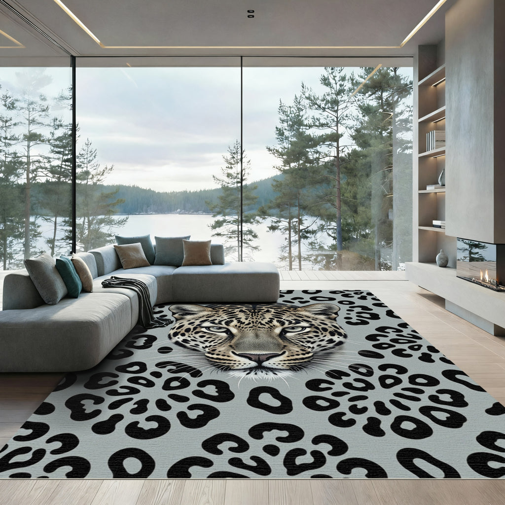 Gray Leopard Spots Animal Print Rug