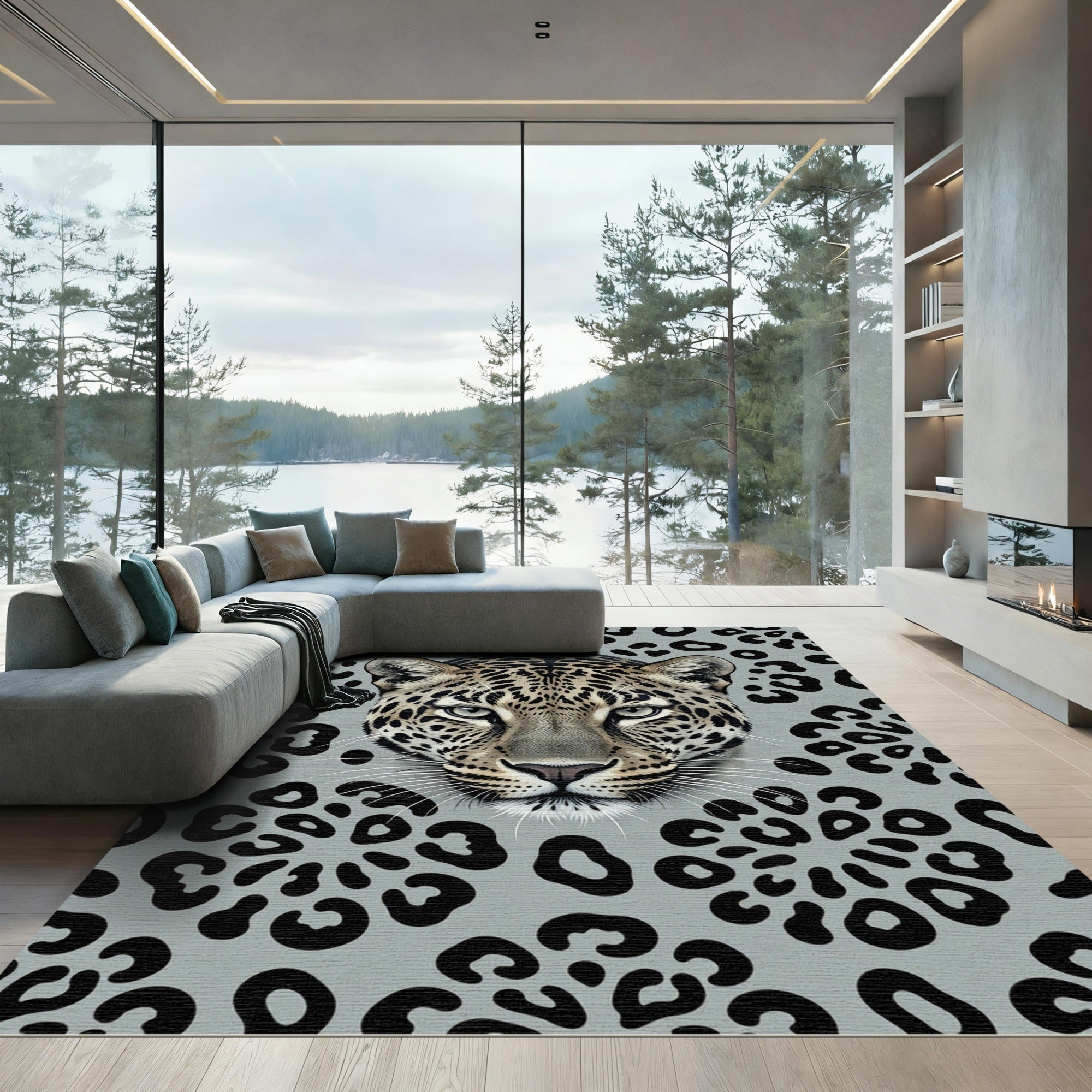 Gray Leopard Spots Animal Print Rug