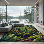 Lush Green Forest Fern Swirls Rug