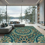 Deep Teal Golden Intricate Starburst Rug
