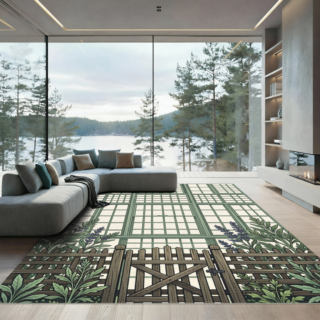 Green Lattice Garden Foliage View Rug