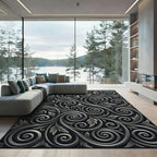 Elegant Black Silver Swirl Floral Rug