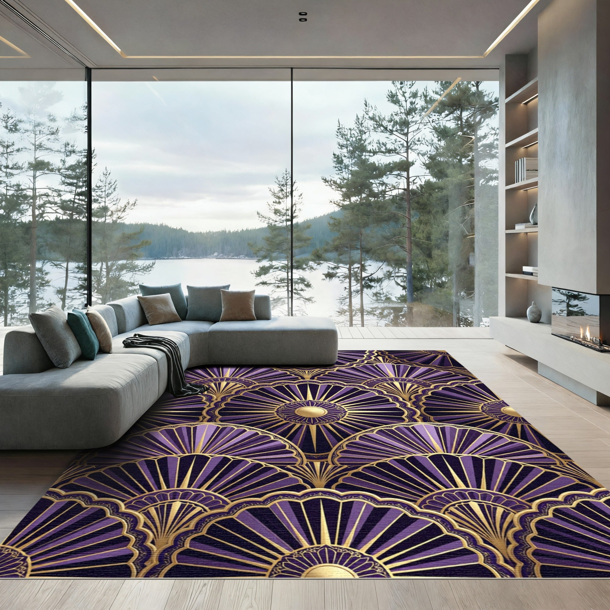 Regal Purple Gold Fan Medallions Rug