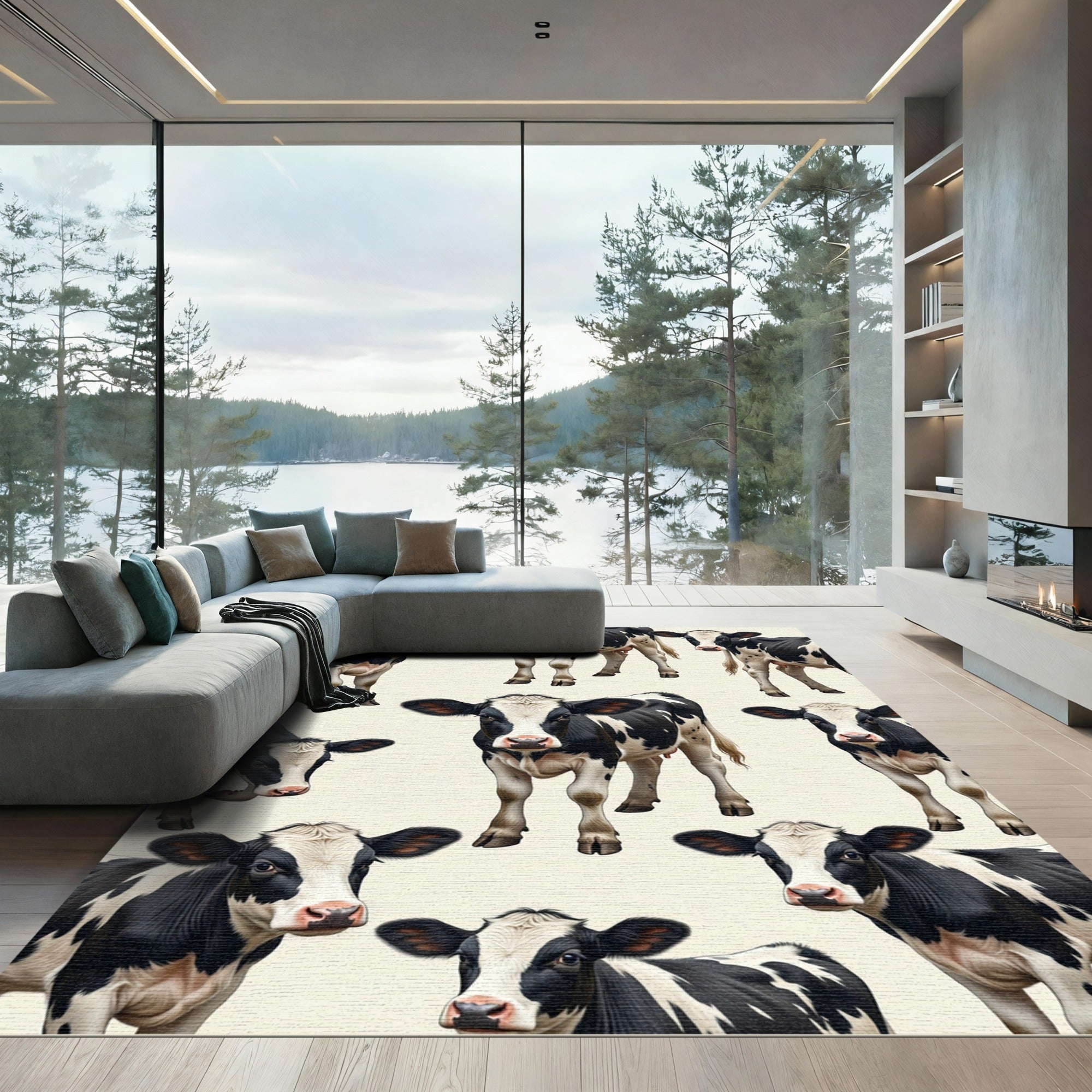 Whimsical Black and White Dairy Cow Rug