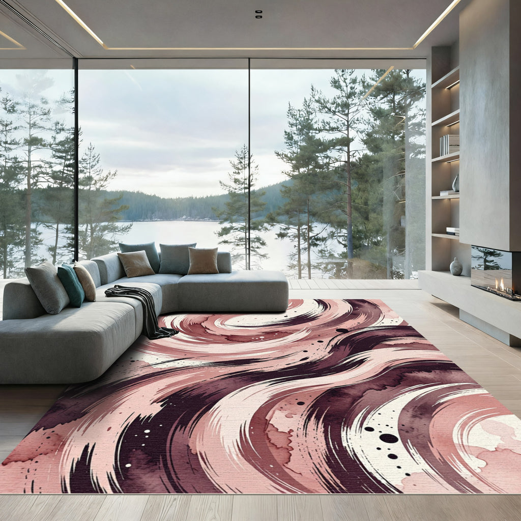 Faded Rose Watercolor Swirls Rug