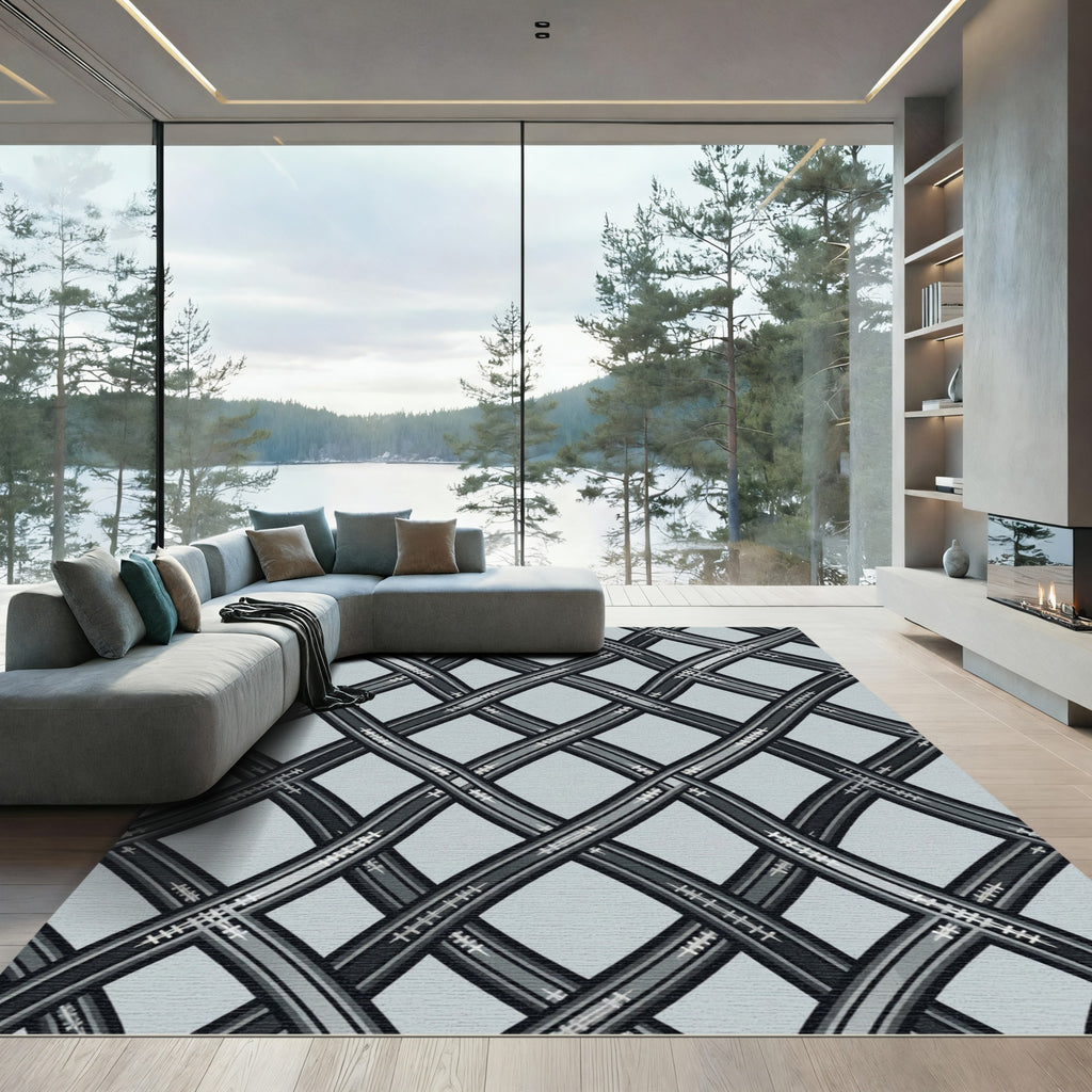 Gray Interwoven Lattice Rug