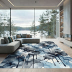 Indigo Gray Floral Ink Drip Rug