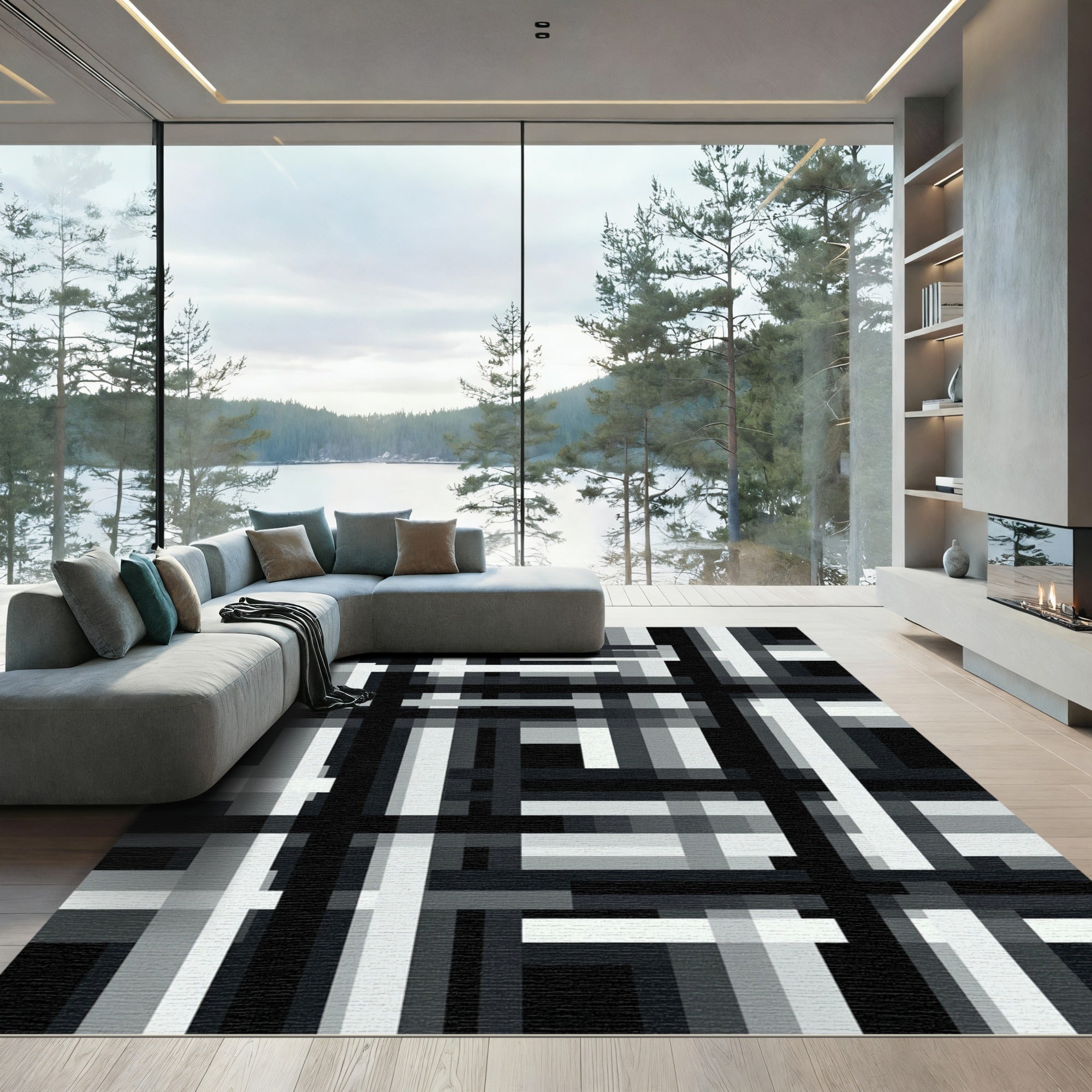 Monochromatic Intersection Grid Plaid Rug