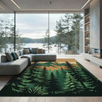 Earthy Mountain Forest Evergreen Landscape Rug