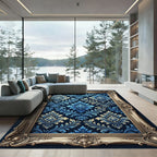 Blue Ornate Damask Scroll Accent Rug