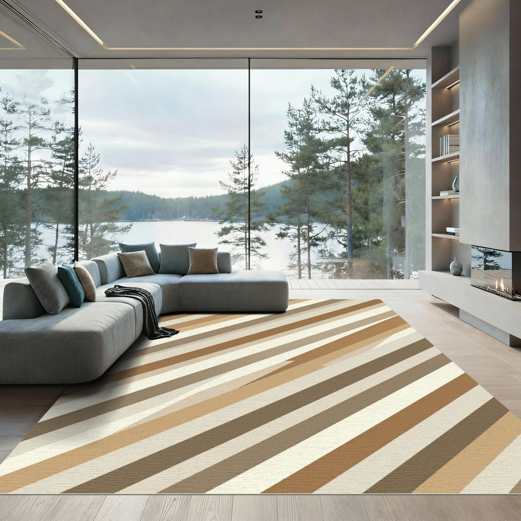 Modern Neutral Earth Tone Diagonal Stripe Rug