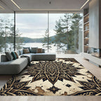 Ornate Black and Gold Celestial Star Rug