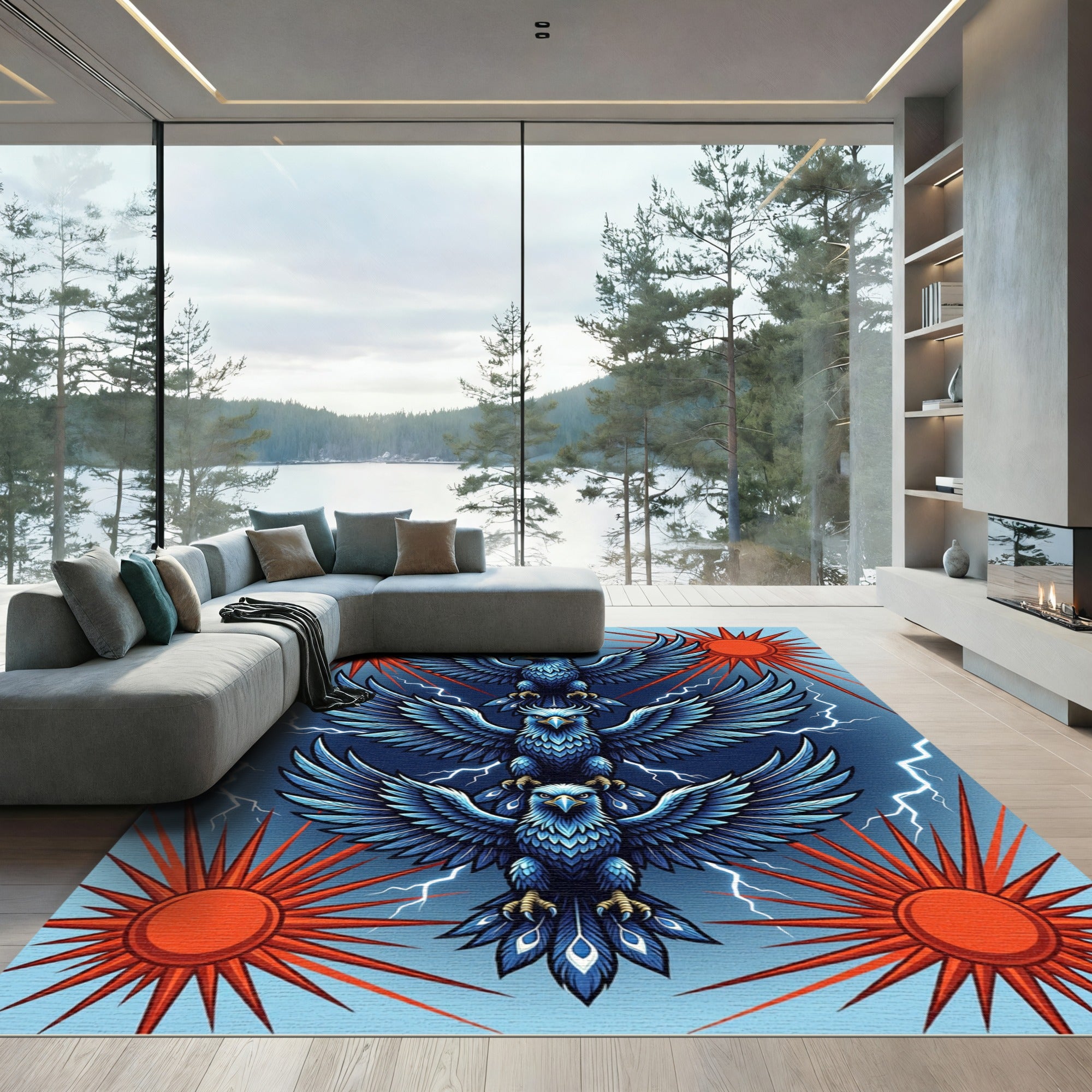 Mythical Blue Eagles Radiant Sun Rug