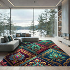 Jeweled Teal Crimson Paisley Diamonds Rug