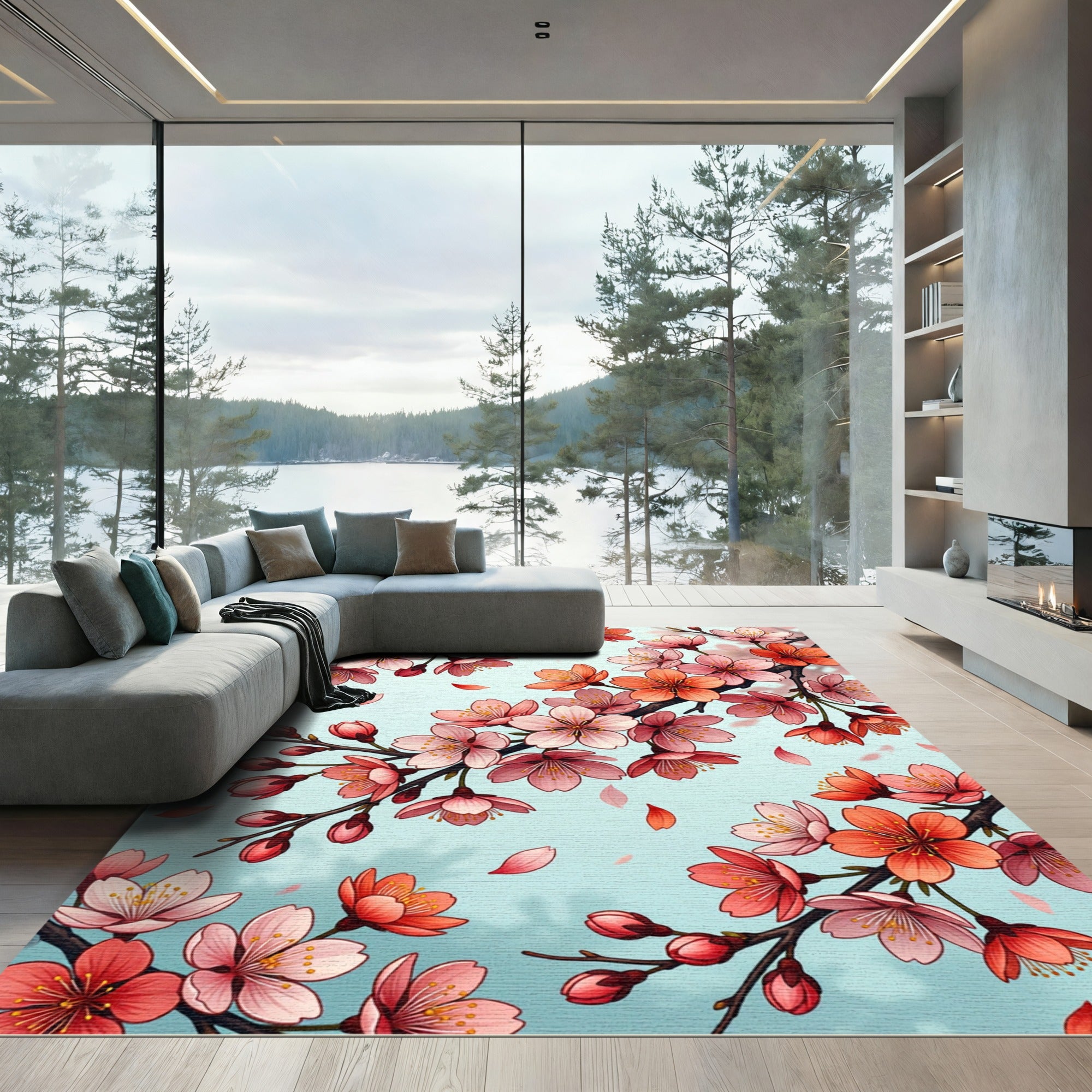 Blushing Cherry Blossom Floral Branch Rug