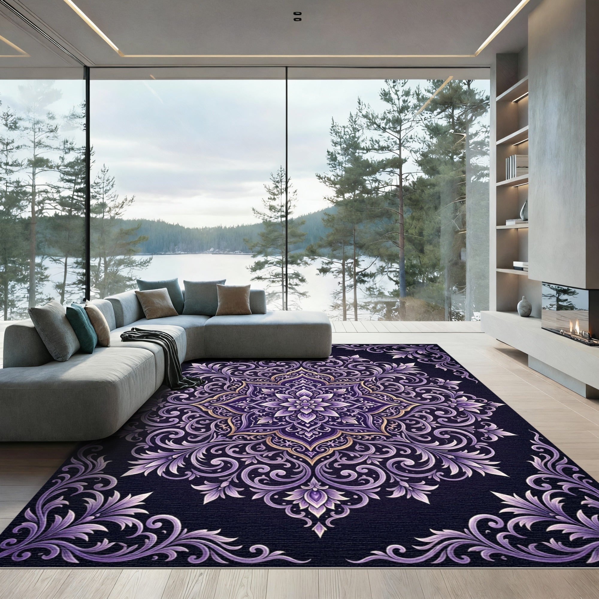 Amethyst Floral Mandalas Swirls Rug
