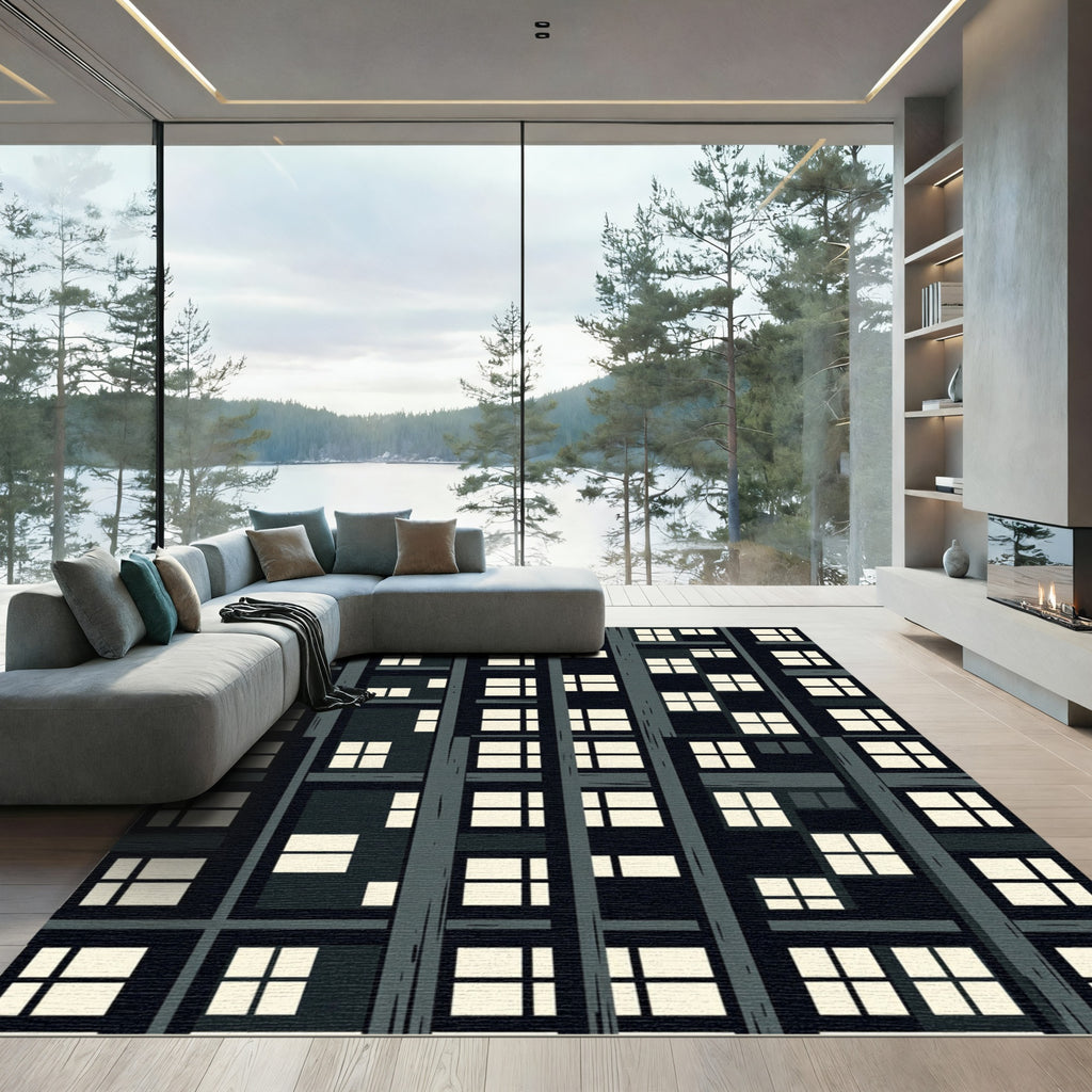 Modern Gray Grid Apartment Vista Rug