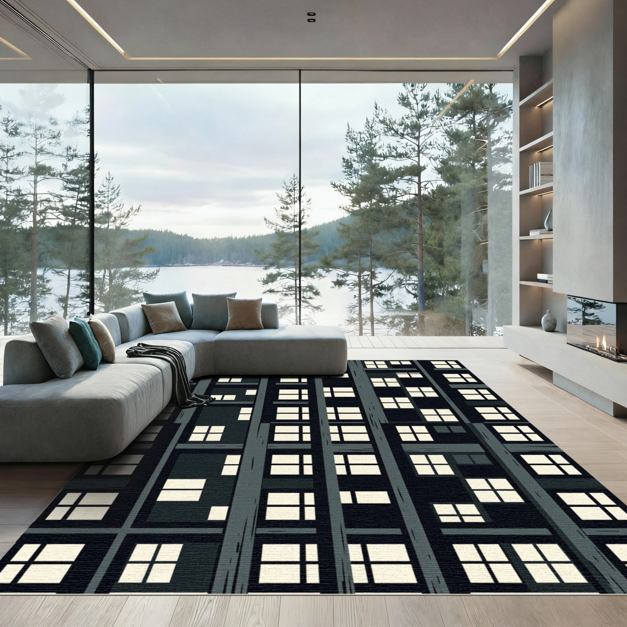 Modern Gray Grid Apartment Vista Rug