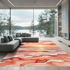 Watercolor Sunset Ocean Waves Rug