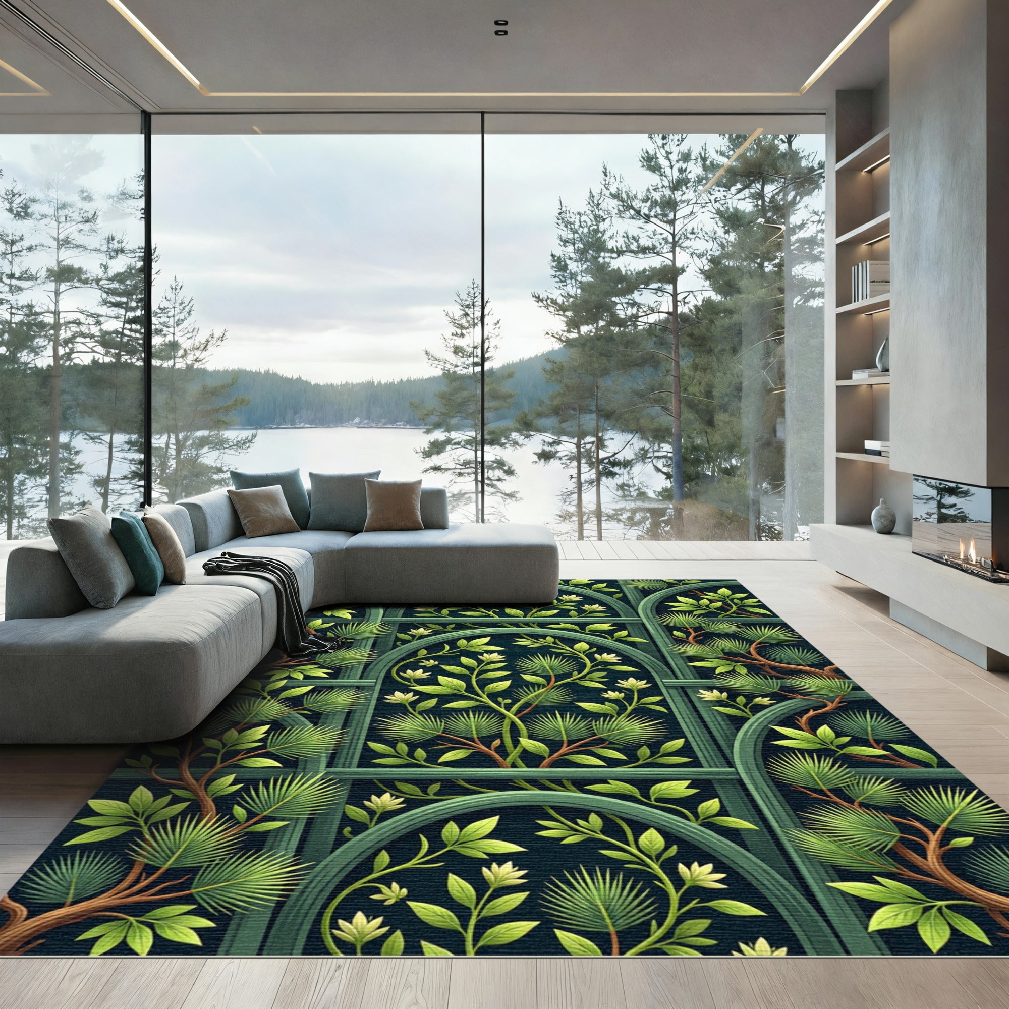 Botanical Arch Pine Leaf Verdant Tapestry Rug