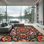 Vibrant Orange Peony Mandala Floral Rug